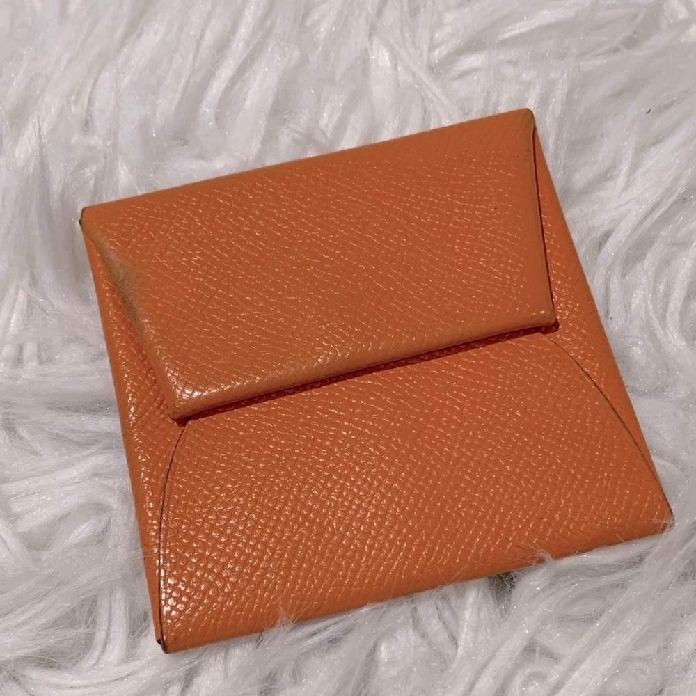 HERMES Bastia Vibrant Orange Leather Coin Purse/Wallet